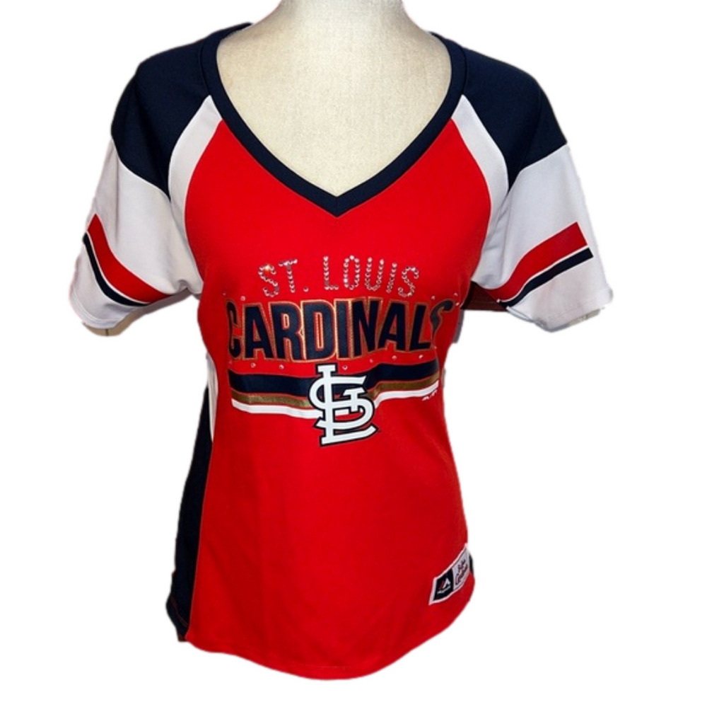 Majestic St. Louis Cardinals V-Neck Jersey Top Bling M